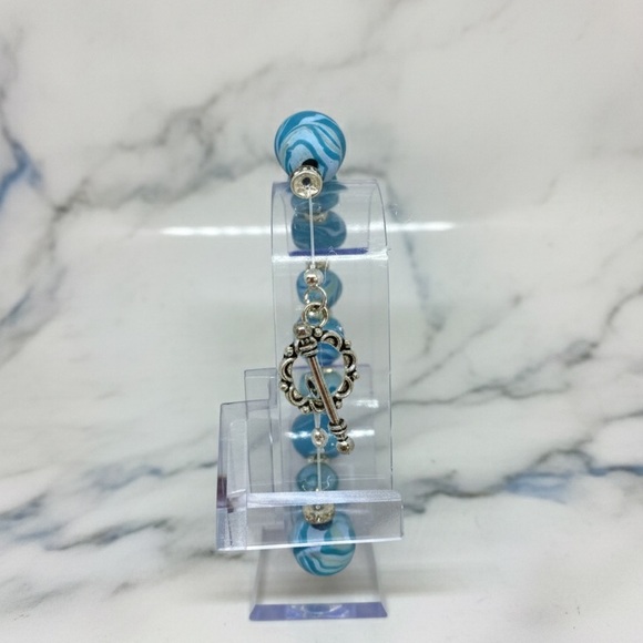 One-of-a-Kind Handmade Sky Blue Marbled Polymer Clay Bracelet - Picture 4 of 16